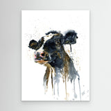 'Paint It Black' - Cow wall art print in bold inky black and warm brown watercolour tones, countryside wall art farm house home decor by Crafty Cow Design.