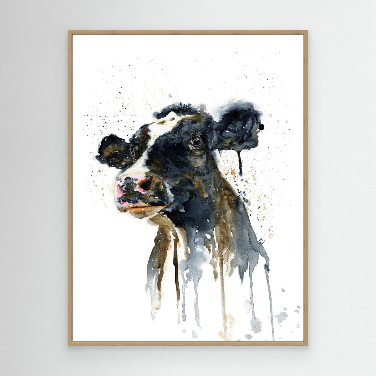 'Paint It Black' - Cow wall art print in bold inky black and warm brown watercolour tones, countryside wall art farm house home decor by Crafty Cow Design.