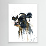 'Paint It Black' - Cow wall art print in bold inky black and warm brown watercolour tones, countryside wall art farm house home decor by Crafty Cow Design.