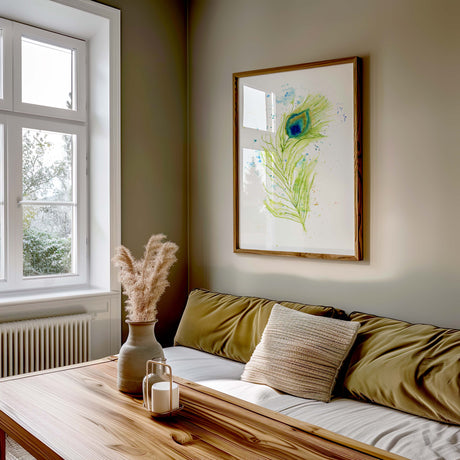 Hand-painted peacock feather art, printed on fine art paper