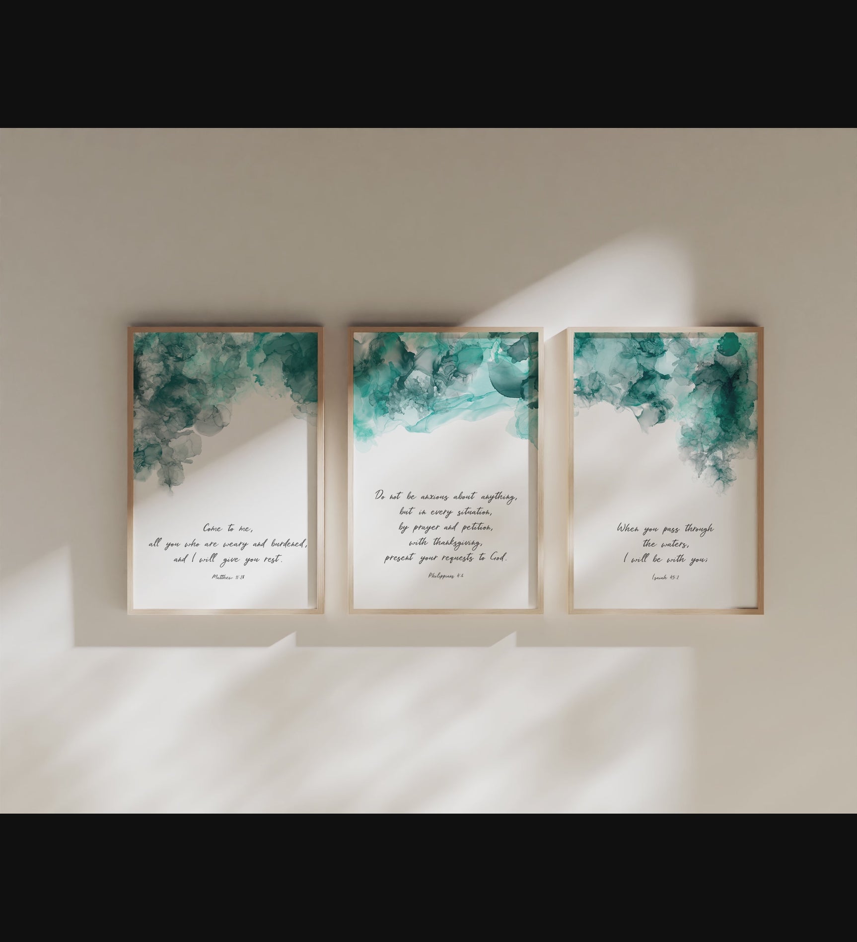 Abstract Alcohol Ink Scripture Art Collection: Comfort & Encouragement, Isaiah 43:2, Philippians 4:6, Matthew 11:28 Art Trio: Faith-inspired Decor