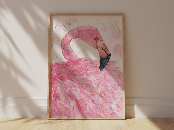 Elegant Pink Flamingo Wall Decor, Tropical Bird Art in Watercolor, Graceful Flamingo in Pink Hues, Watercolour Flamingo Wall Art