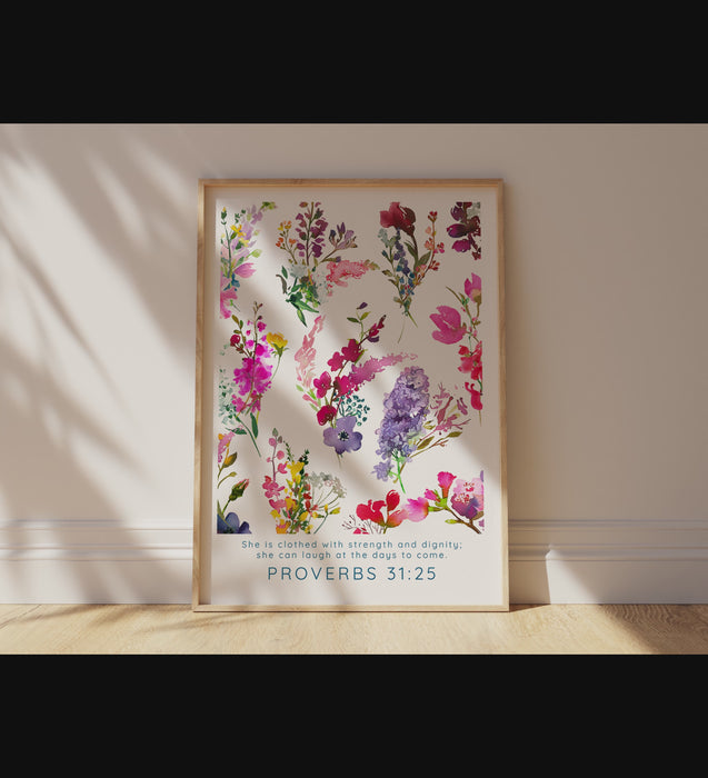 Flower garden theme Bible verse print, Stylish floral poster with empowering christian quote, Encouraging christian words on floral print