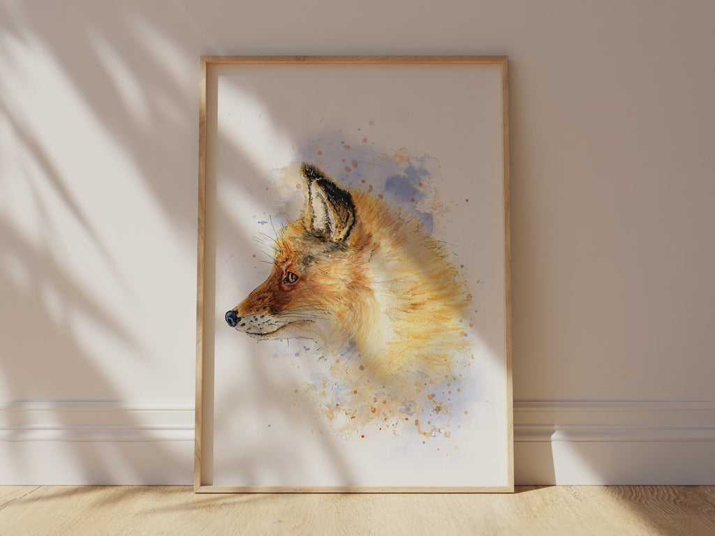 Versatile fox portrait print for gallery wall arrangements, Sophisticated watercolour fox decor for nature lovers