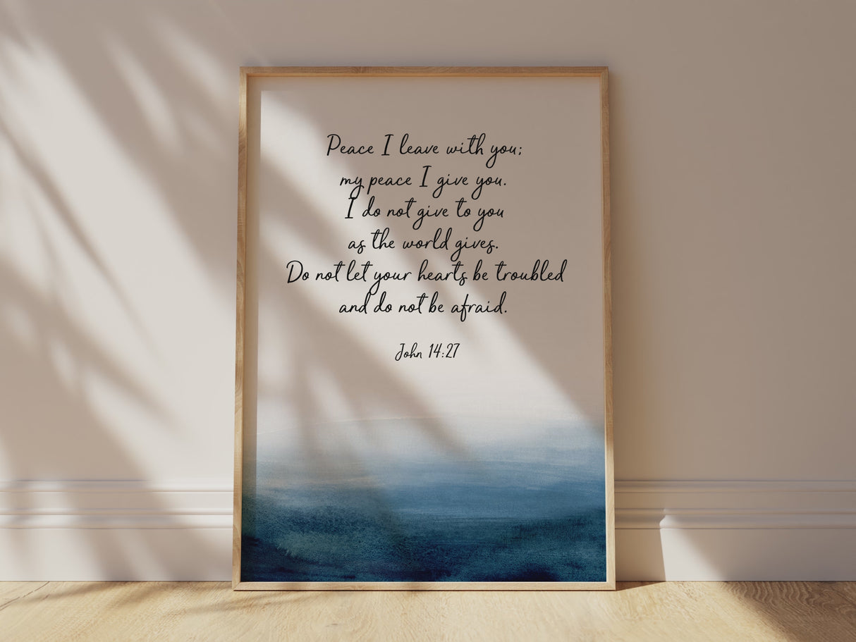 Peace I Leave With You Print Printable, Abstract Christian Wall Art, Ocean-themed Christian wall art with Bible verse