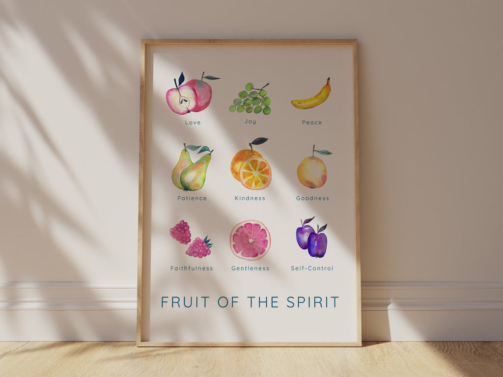 Inspirational Watercolor Fruit Prints, Galatians 5:22-23 Scripture Art Decor, Fruit of the Spirit Wall Art for Home