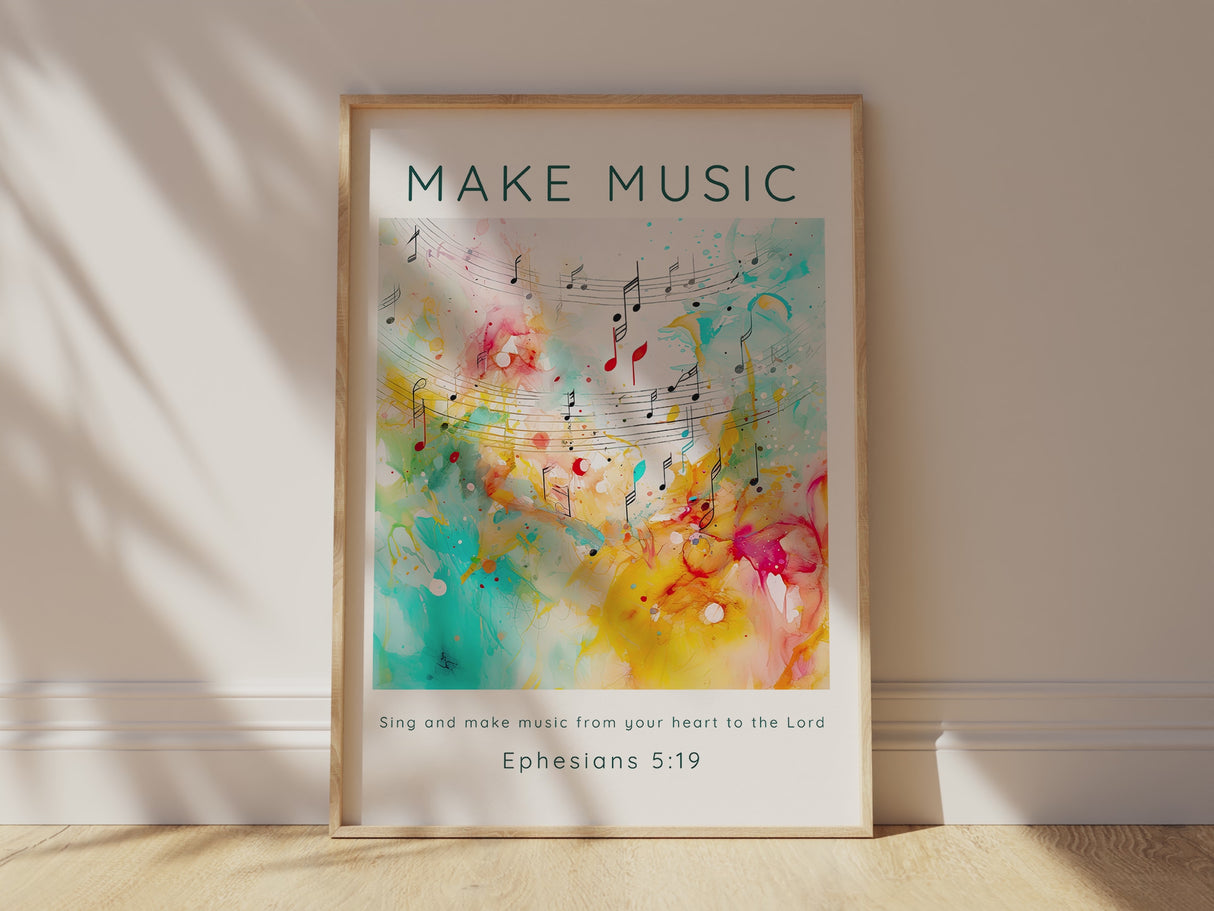 Sing And Make Music Wall Art Ephesians 5 Modern Christian Home Decor, Modern Christian wall art with Ephesians 5:19 verse