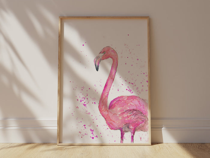 Flamingo Wall Art Print, Tropical Wall Art Bird Prints of Birds, Elegant loose watercolor flamingo art in pink