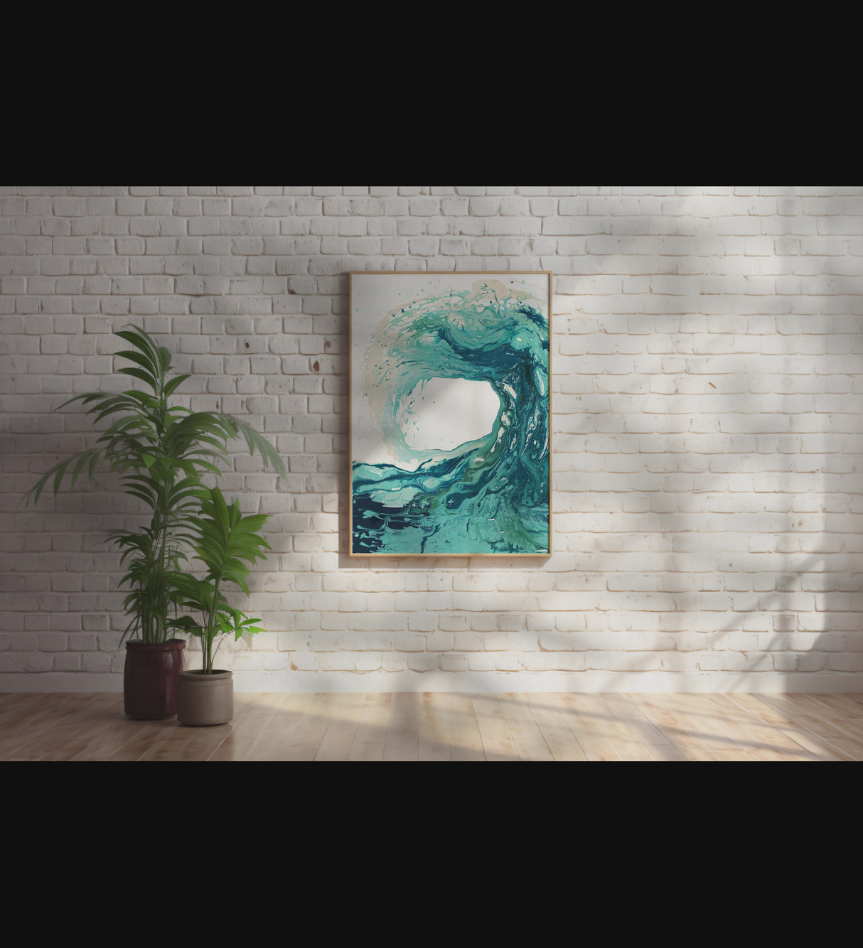 Modern Turquoise and Blue Wave Painting Print, Mesmerizing Turquoise Sea Wave Print, Abstract Ocean Wave in Shades of Blue