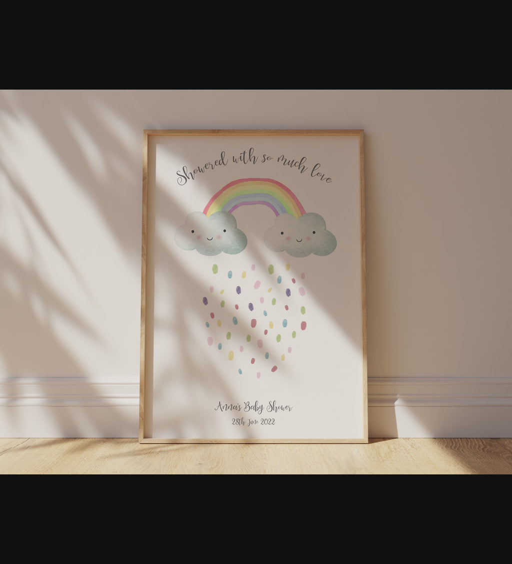 Baby Shower Guestbook Alternative Ideas, Personalised Fingerprint Raindrops Keepsake, Cloud Themed Baby Shower Memory Print