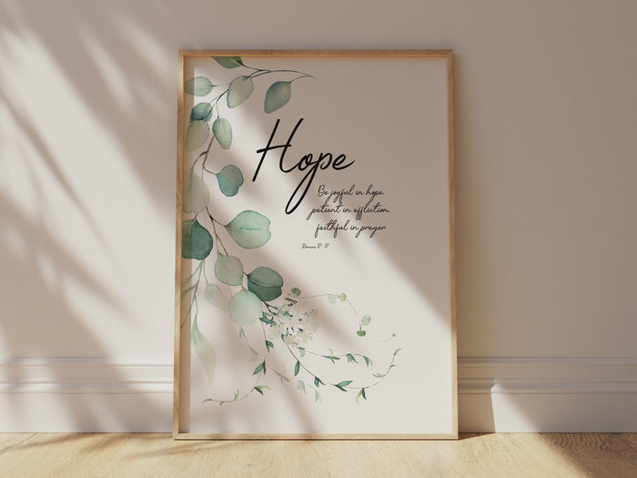 Hopeful eucalyptus motif wall decor for patient living spaces, Nature-inspired Christian art for faithful prayer spaces