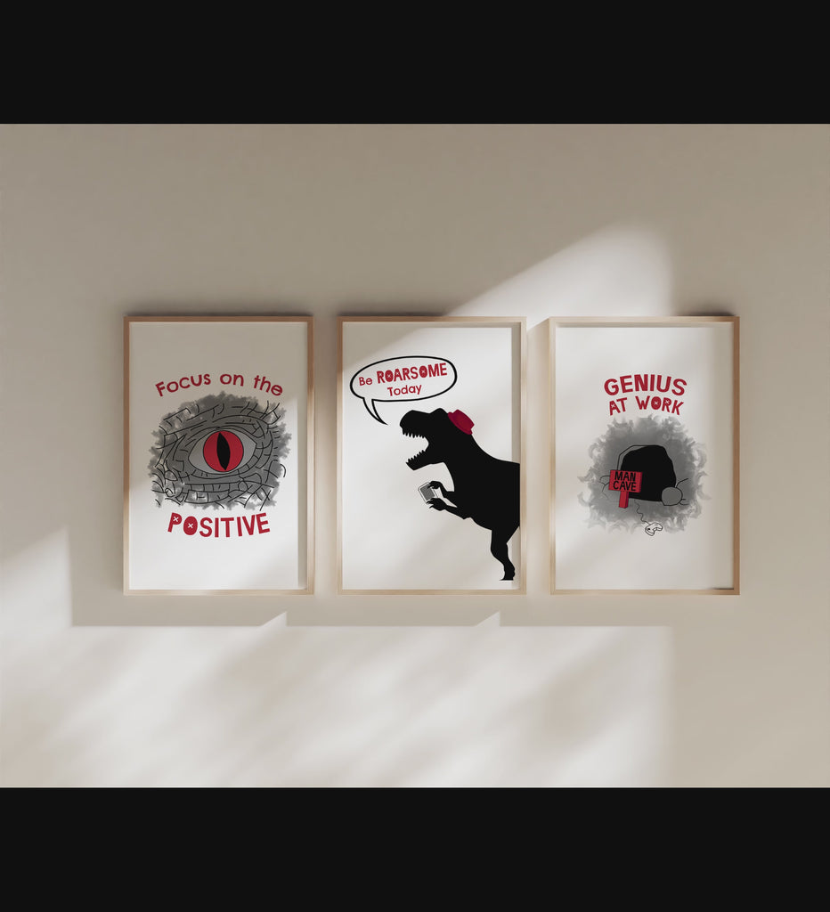Tween Print Set, Inspirational Tween Wall Art, Positive Boys Room, Personalized dinosaur theme prints for tween boys