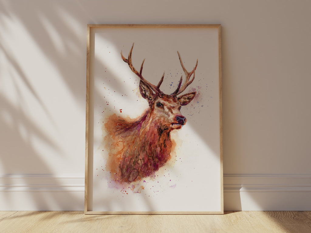 Timeless Beauty of Stag Portrait Watercolour, Stag Head Gift for Nature Enthusiasts, Nature's Grace in Watercolour Deer Art