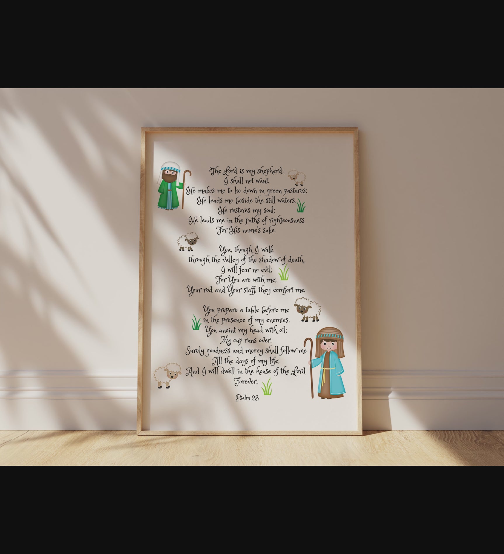 Bible verse art for children - Psalm 23 illustration, Bible verse nursery art Psalm 23 for children, The Lord is My Shepherd kids print