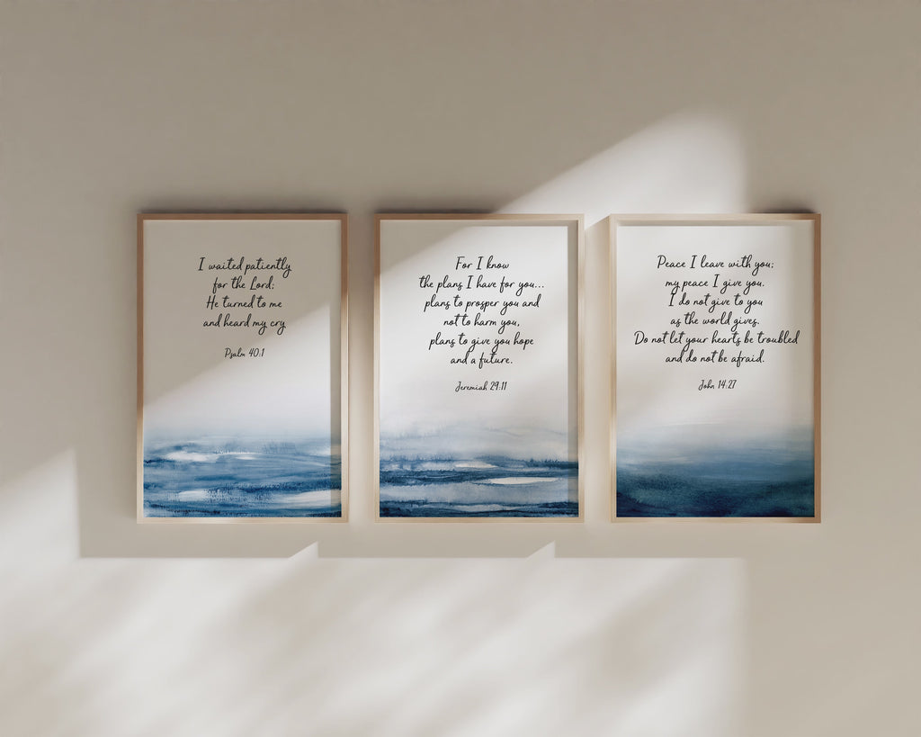 Christian Gifts: Abstract Art Set of 3 Prints with Bible Quotes, Religious Wall Art Featuring Abstract Christian Art