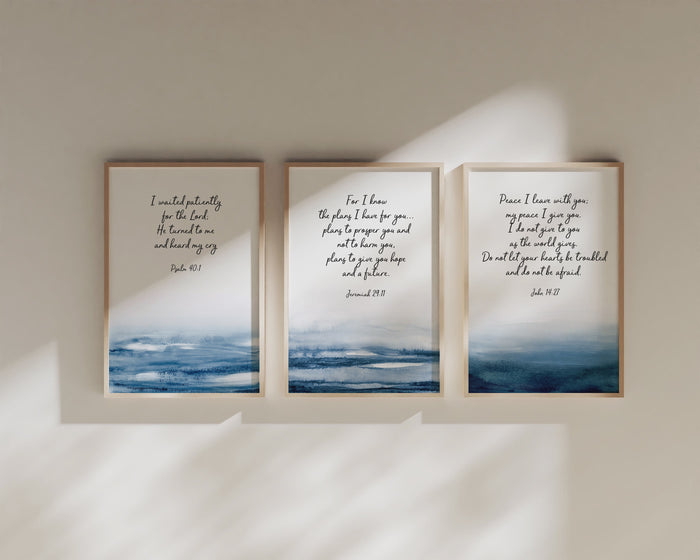 Christian Gifts: Abstract Art Set of 3 Prints with Bible Quotes, Religious Wall Art Featuring Abstract Christian Art