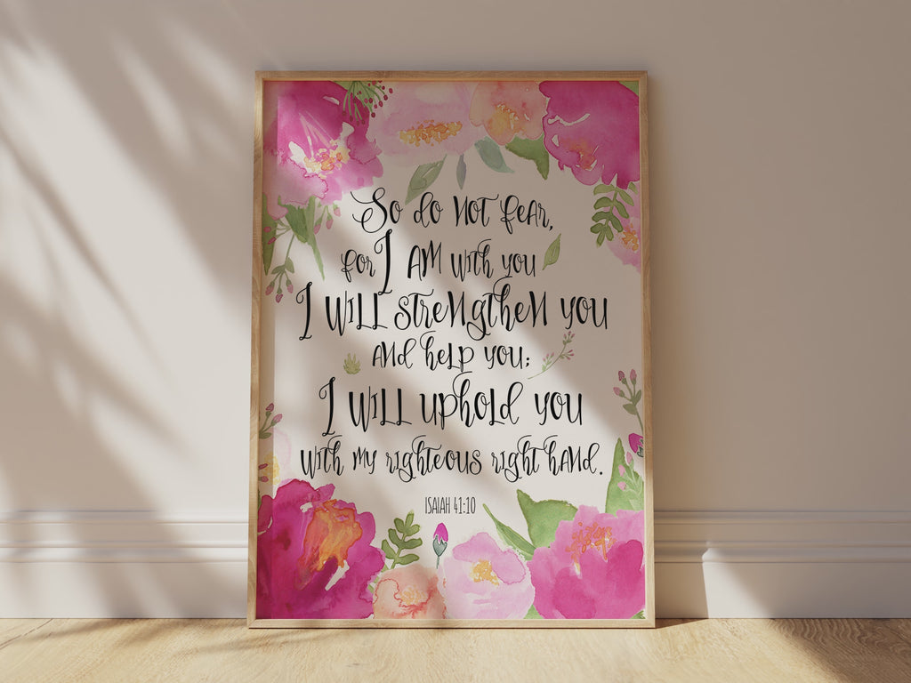 Beautifully designed scripture print for gift, Decorative wall art with comforting Bible verse, floral Bible verse print