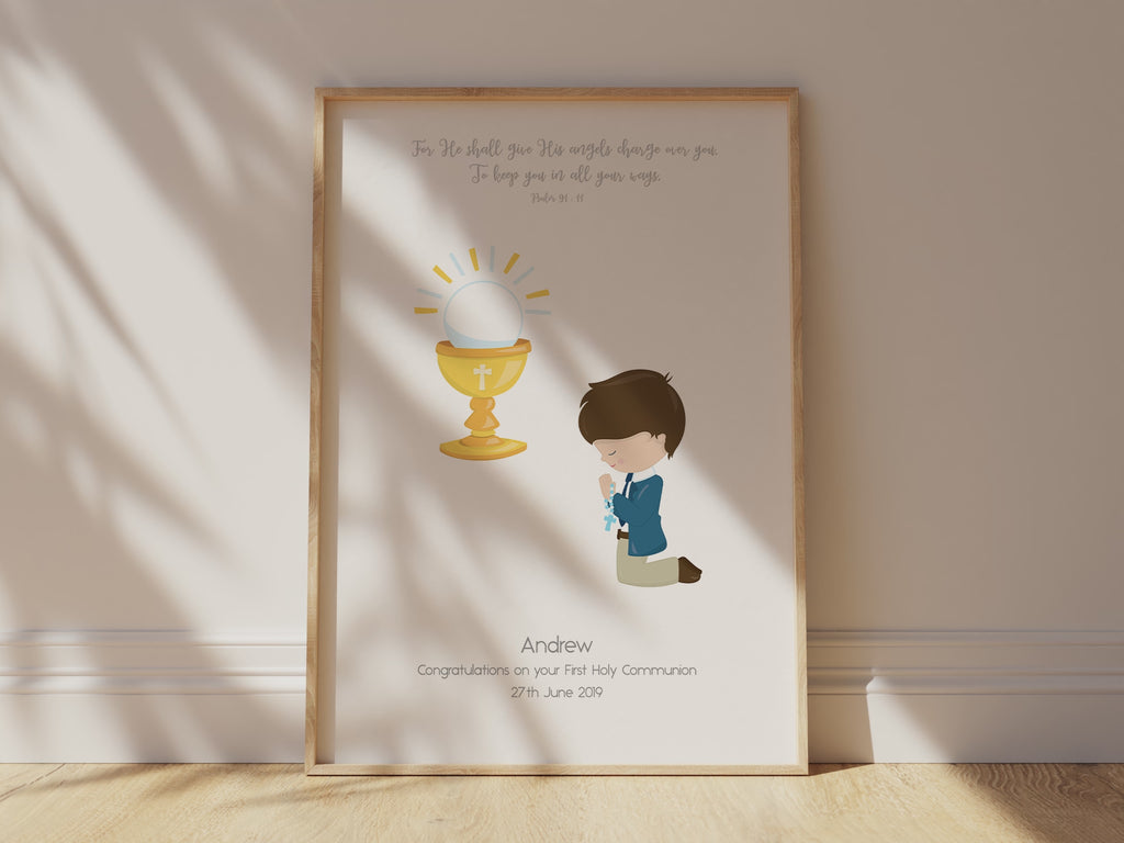 First Holy Communion Gifts for Girls, Psalm 91 Wall Art Communion Print, Personalised Holy Communion Print for Children