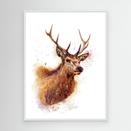 'Monarch of the Glen' - Canvas stag print showing magnificent rack of antlers in warm amber tones, country home decor wall art country by Crafty Cow Design.