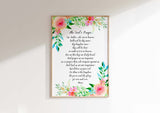 The Lord's Prayer Floral Wall Art Print, Contemporary Or Traditional Wording Options, Elegant Christian Decor With Delicate Botanical Design