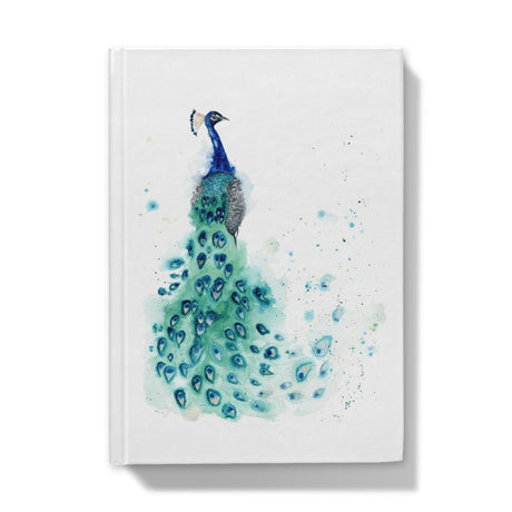 Watercolor peacock design notebook, Peacock-themed hardcover journal, Watercolor peacock art journal, Artistic peacock notepad