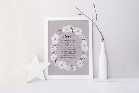 Personalised 1 corinthians 13 poster, christian wedding gifts, gift for christian couple, gift for christian marriage