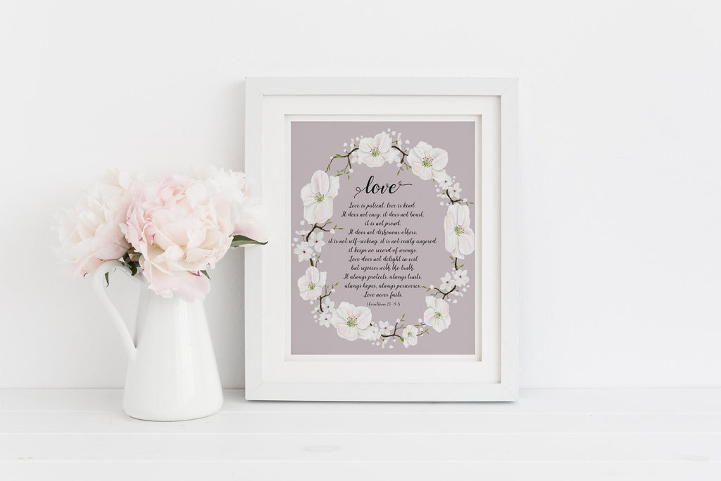 Love is Patient Love is Kind Wall Art Print, Christian Wedding Gift Ideas, Love is Patient Love is Kind Verse