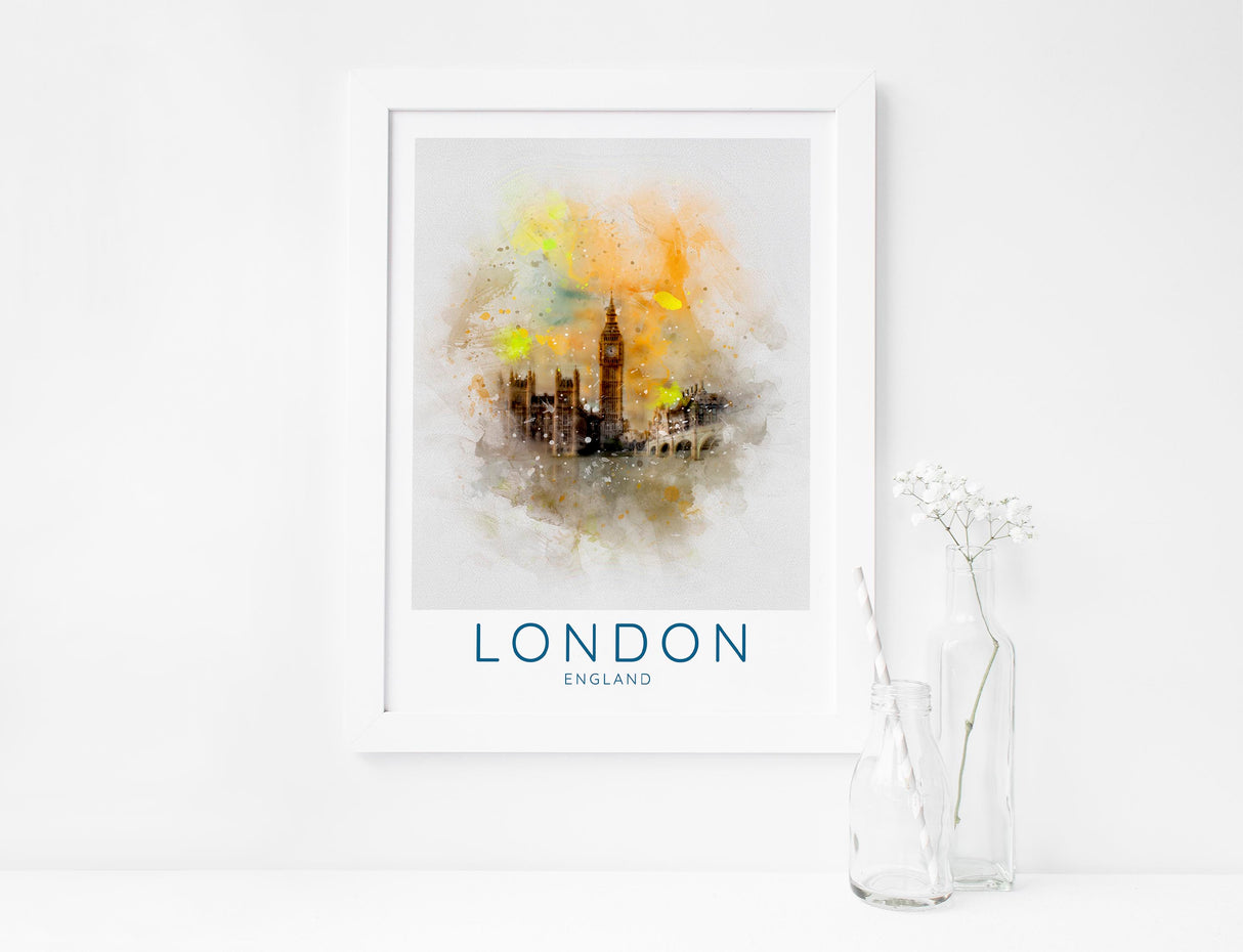 london watercolour print, london watercolour illustration, london scene watercolour, london skyline watercolour, art london