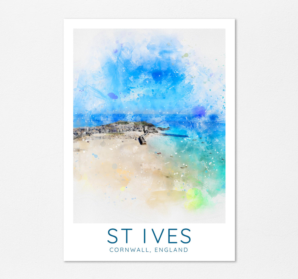Porthminster Beach St Ives travel print, St Ives seaside wall art, Turquoise ocean print, Golden sand beach print, St Ives surfer gift