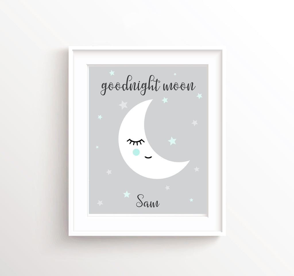 Sleeping Moon Print, Goodnight Moon Print, Goodnight Moon Art Print, Personalised Sleeping Moon Nursery Print, nursery decor