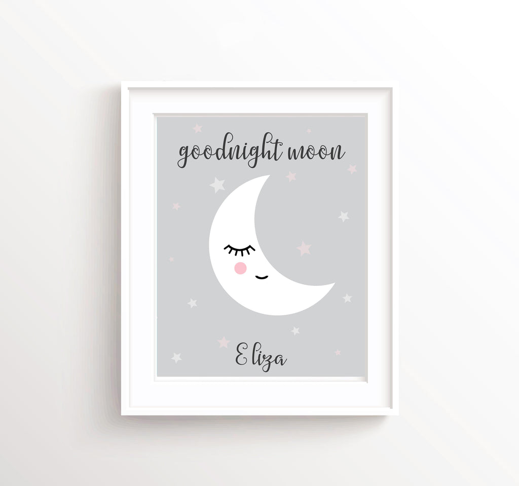 Grey and White Moon Wall Art, Sleeping Moon Nursery Decor, Moon Wall Art for Baby's Room, Dreamy Sleeping Moon Nursery Print, 