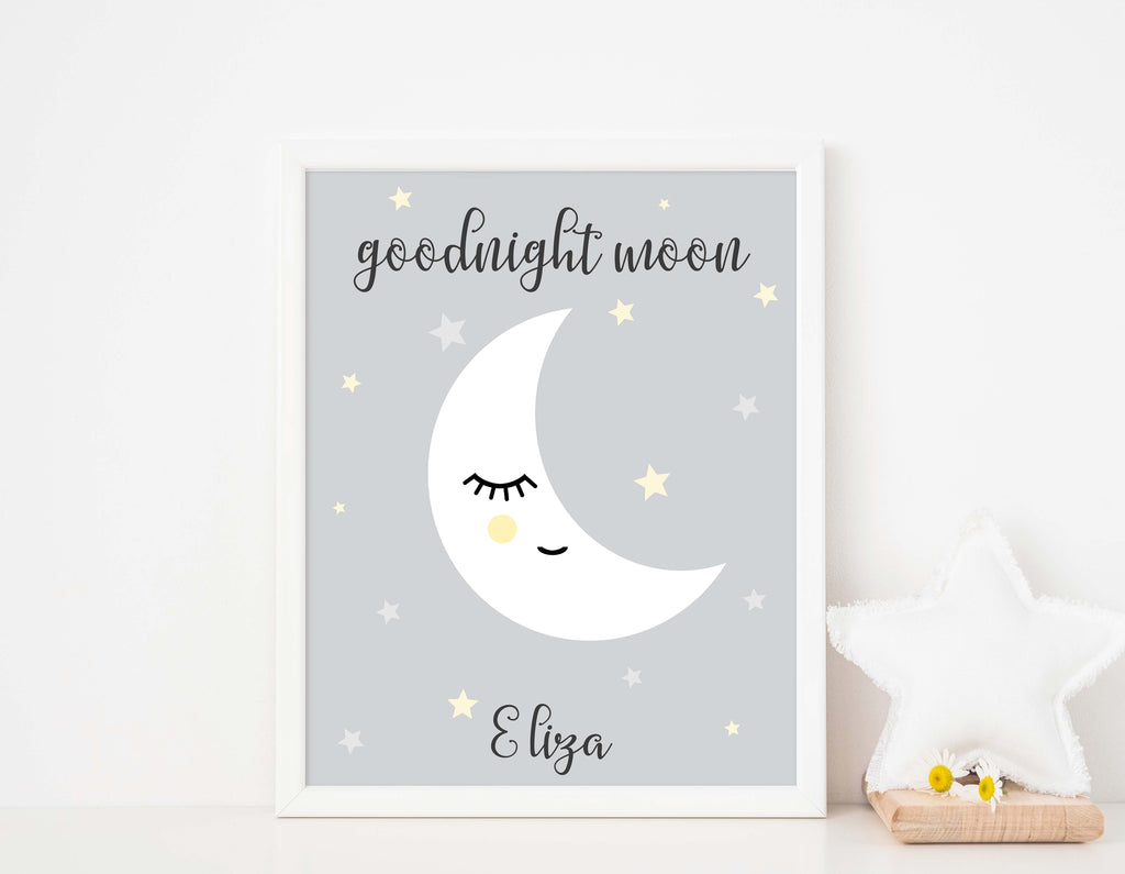 Dreamy Nursery Wall Decor with Sleeping Moon, Nursery Wall Art for Gender-Neutral Room, Personalized Nursery Art with Baby's Name