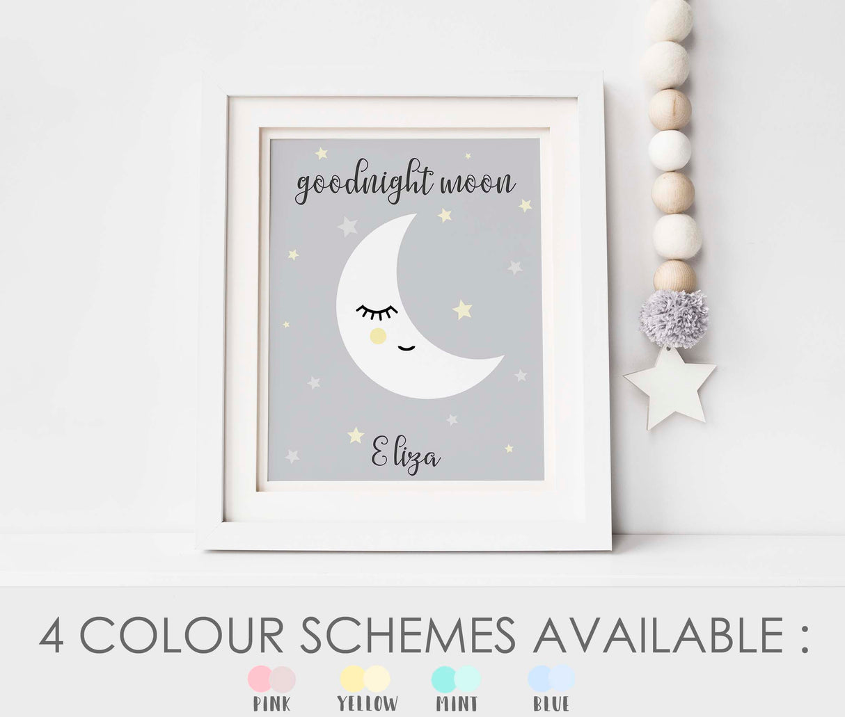 Moon and Stars Nursery, Sleeping Moon Wall Art Print, Kids Room Decor, Goodnight Moon, Good Night Kids Print, Star and Moon Print