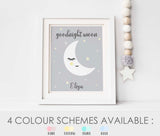 Moon and Stars Nursery, Sleeping Moon Wall Art Print, Kids Room Decor, Goodnight Moon, Good Night Kids Print, Star and Moon Print