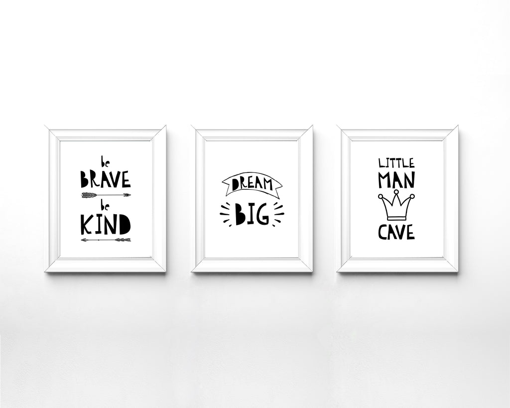 Black and White Nursery Boy Room, Little Man Cave Print, Little Man Cave Wall Art, dream big quotes black and white