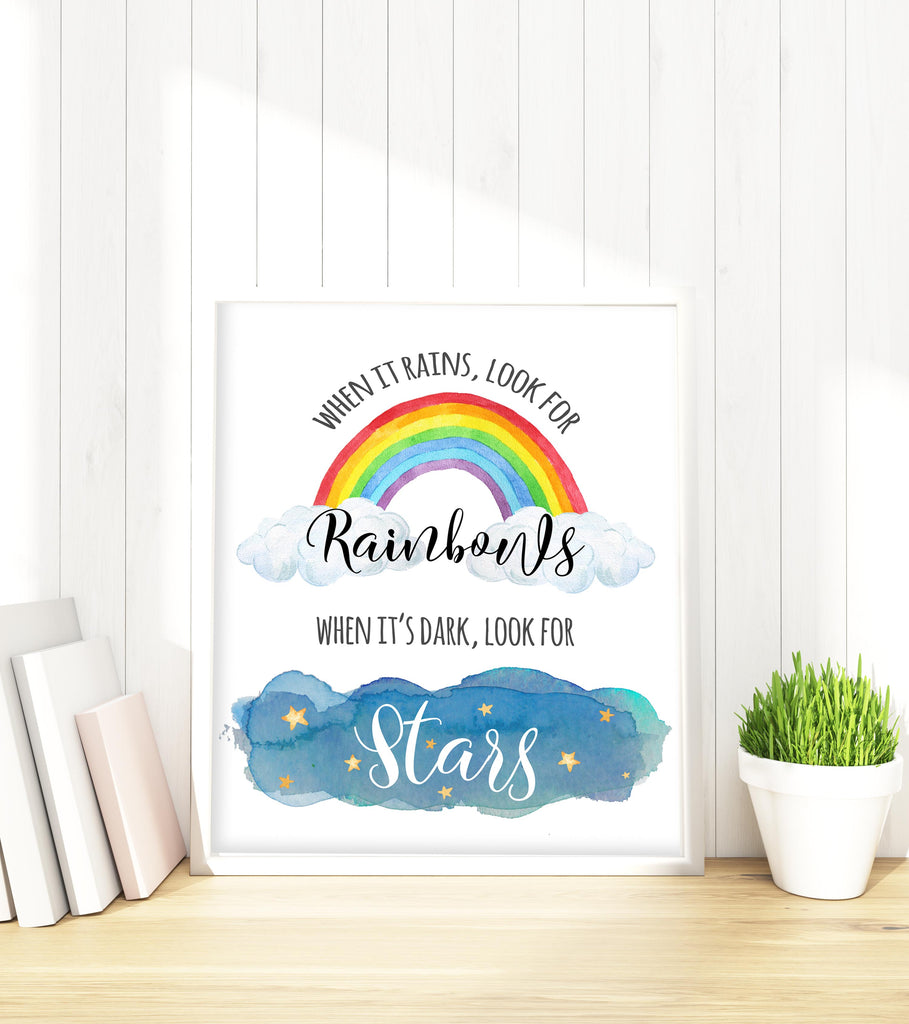 when it rains look for rainbows wall art, inspirational quotes, inspirational quotes for kids, inspirational pictures