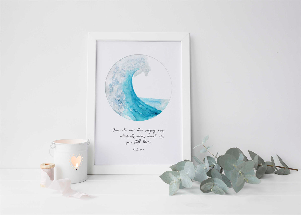 Bible Verse Ocean Watercolor Ocean Print, Encouraging Bible Verse Print, Psalm 89 Scripture Wall Art, Scripture