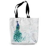 Reusable shopping bag with watercolor peacock print, Stylish peacock print totebag for eco-conscious shoppers, canvas totebag with peacock