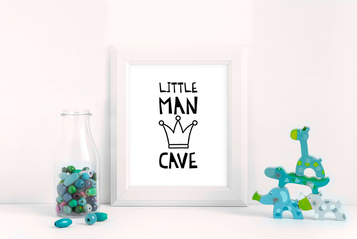 Little Man Cave Nursery, Boy Nursery Decor,  Nursery Decor, Boys Room Decor, Monochrome Print, Black and White Nursery Prints