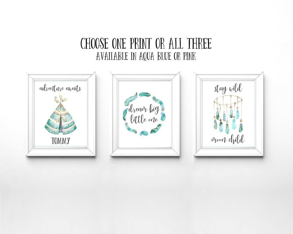 Dream Catcher Nursery Art, Adventure Nursery Print, Stay Wild Moon Child, Adventure Awaits Print, Dream Big Little One