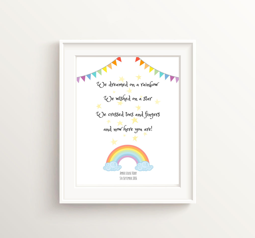 IVF Baby Print, Rainbow Baby Nursery Print, Rainbow Room Decor, Personalised Baby Print, rainbow personalized nursery print
