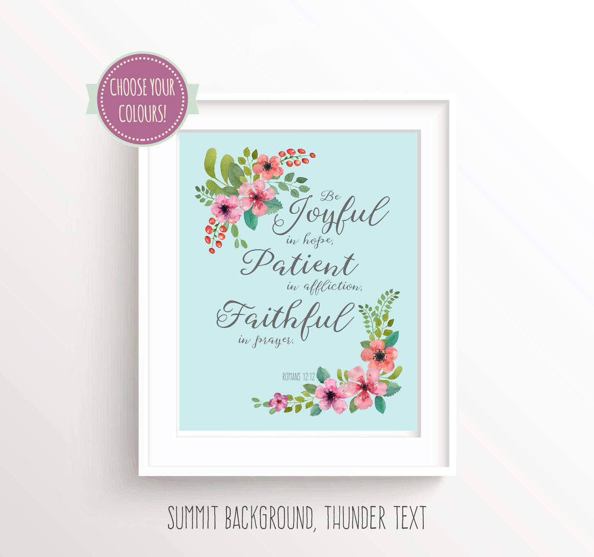 be joyful in hope patient in affliction faithful in prayer wall art print christian gift idea