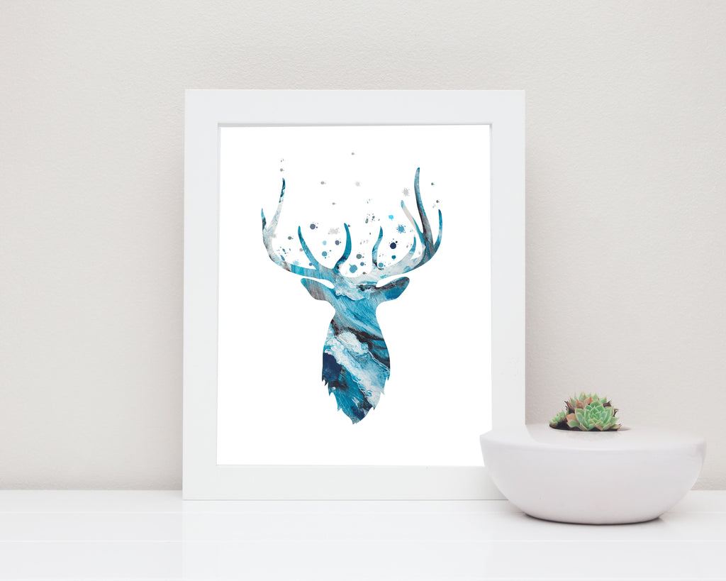 Stag Print Abstract, Blue Stag Print, Stag Head Abstract, Deer Head Abstract, Abstract Stag Head, Abstract Deer Head