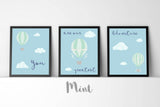 Nursery Art Print Sets, Nursery Quote Prints, set of 3 nursery prints uk, mint nursery decor, mint nursery wall decor