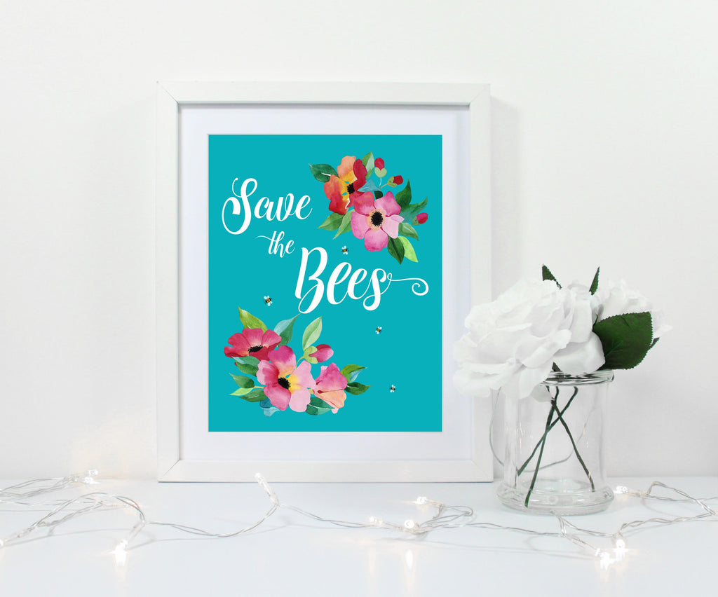 save the bees print, save the bees wall art, save the bees decor, save the bees art print
