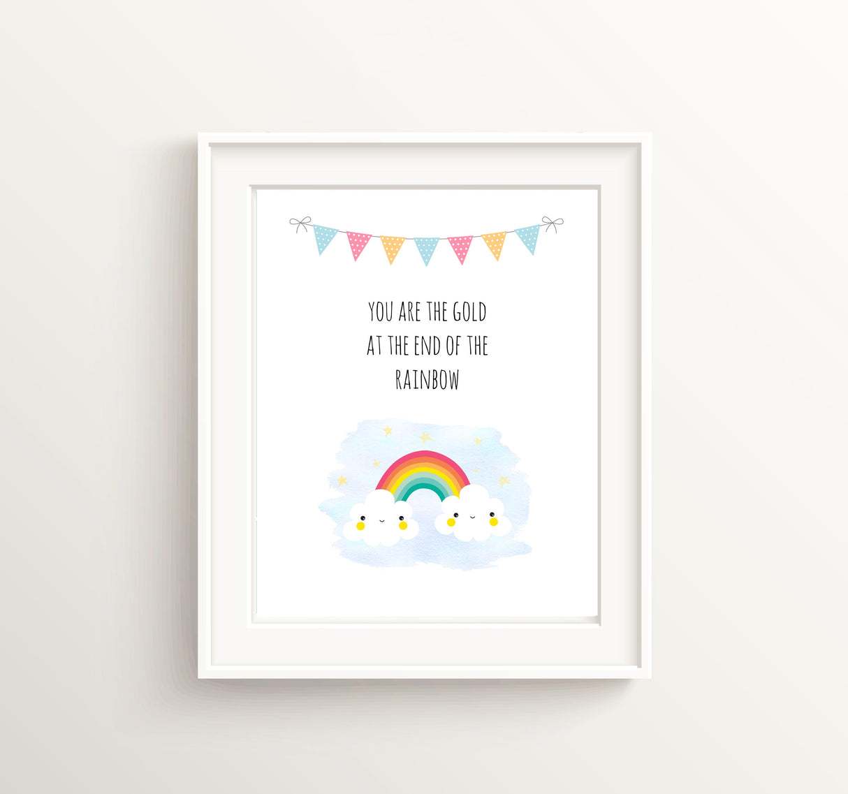 Rainbow Nursery Decor Wall Art, Baby Rainbow Print, Gender Neutral Nursery Decor, Gold at the end of the Rainbow nursery print