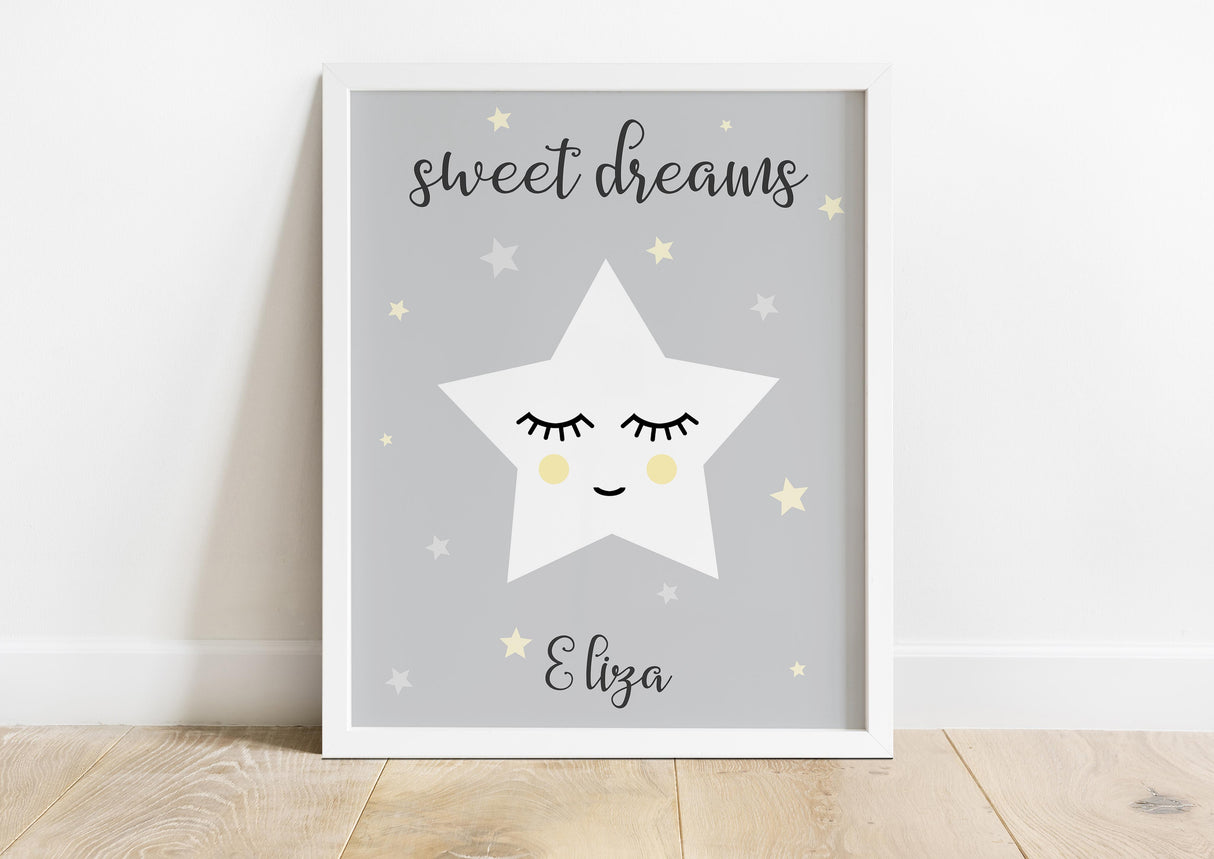 Star Nursery Wall Art with Name, Personalised Nursery Decor for Baby