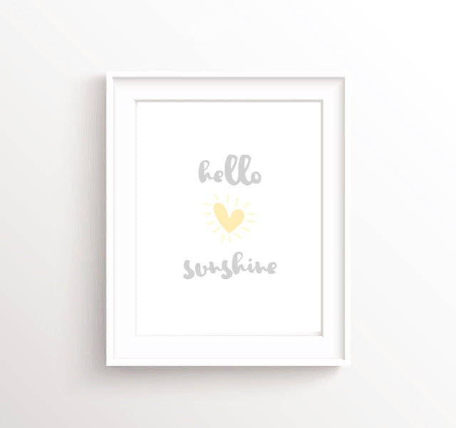 Hello Sunshine Print, Yellow and Grey Nursery Prints, Heart Nursery Decor, Hello Sunshine Wall Art, Hello Sunshine Decor