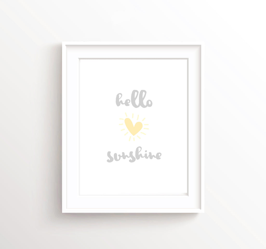 Hello Sunshine Print, Yellow and Grey Nursery Prints, Heart Nursery Decor, Hello Sunshine Wall Art, Hello Sunshine Decor