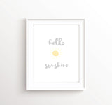 Sunshine nursery wall art, sunshine nursery decor, sunshine nursery print, grey and yellow nursery prints, hello sun